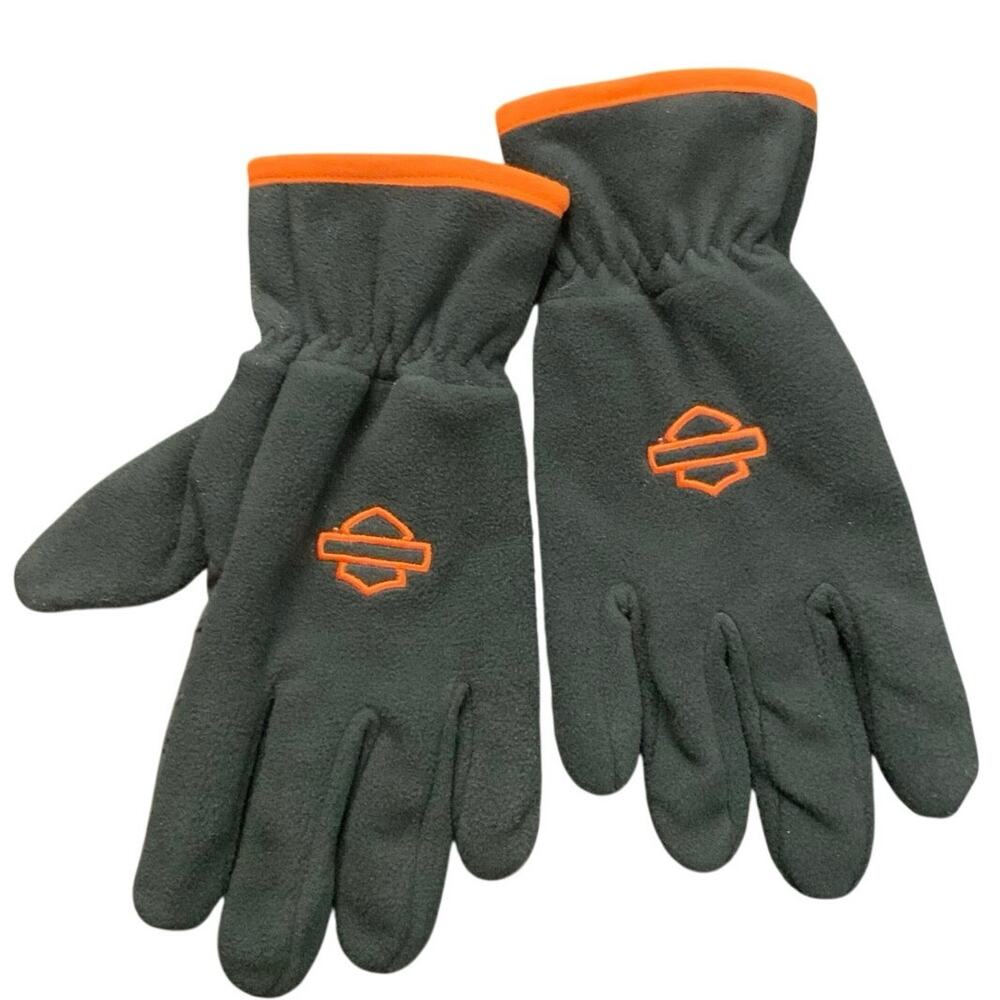 Harley Davidson Fleece Gloves Black Orange Shield Motorcycle Riding Bikergear